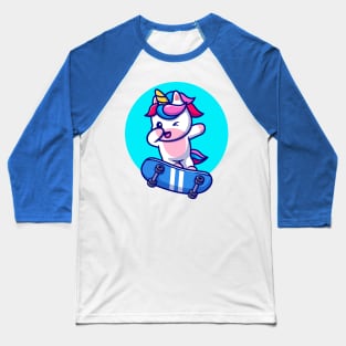 Cute Unicorn Playing Skateboard And Dabbing Cartoon Baseball T-Shirt